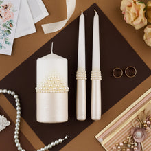 Load image into Gallery viewer, Pearl wedding glasses for bride and groom, wedding cake cutting set, wedding plate and forks, unity candles