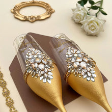 Load image into Gallery viewer, Gold wedding cake cutting set, wedding glasses for bride and groom, wedding plate & forks, unity candles