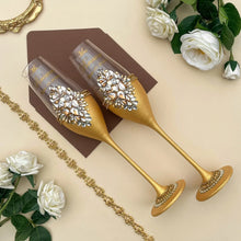 Load image into Gallery viewer, Gold wedding cake cutting set, wedding glasses for bride and groom, wedding plate & forks, unity candles