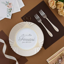 Load image into Gallery viewer, Pearl wedding glasses for bride and groom, wedding cake cutting set, wedding plate and forks, unity candles