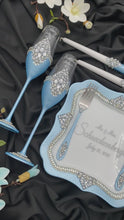 Load and play video in Gallery viewer, Blue wedding glasses for bride and groom, wedding cake server sets & cake plate, unity candles