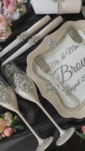 Load and play video in Gallery viewer, Wedding glasses for bride and groom, cake knife and server