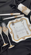 Load and play video in Gallery viewer, Ivory gold wedding glasses for bride and groom

