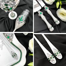 Load image into Gallery viewer, Silver wedding cake cutting set, wedding glasses for bride and groom