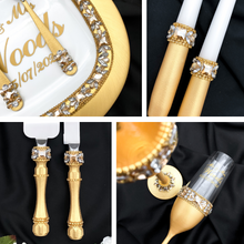 Load image into Gallery viewer, Gold wedding glasses, cake serving set, wedding plate&amp;knife
