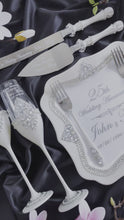 Load and play video in Gallery viewer, Personalized 25th wedding anniversary gift, 25 wedding anniversary cake cutting set for parents