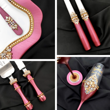 Load image into Gallery viewer, Burgundy wedding cake cutting set, wedding glasses for bride and groom