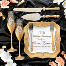 Load image into Gallery viewer, Personalized 50th wedding anniversary gift, 50 wedding anniversary cake cutting set for parents