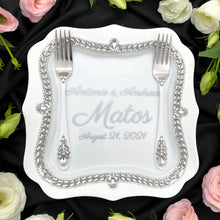 Load image into Gallery viewer, White wedding glasses for bride and groom, cake knife and server