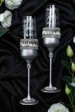 Load image into Gallery viewer, Gray wedding cake cutting set, wedding glasses for bride and groom
