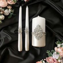 Load image into Gallery viewer, Wedding cake cutting set, wedding glasses for bride and groom, wedding plate & forks, unity candles
