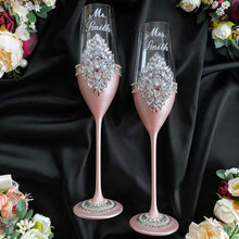 Load image into Gallery viewer, Powdery wedding cake cutting set, wedding glasses for bride and groom, wedding plate & forks