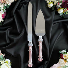 Load image into Gallery viewer, Powdery wedding cake cutting set, wedding glasses for bride and groom