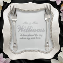 Load image into Gallery viewer, Silver wedding cake cutting set, wedding glasses for bride and groom, wedding plate & forks
