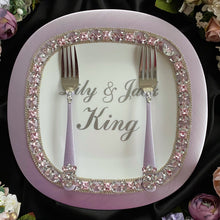 Load image into Gallery viewer, Purple wedding glasses, cake serving set, wedding plate&knife, unity candles