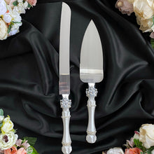 Load image into Gallery viewer, Silver wedding glasses for bride and groom, wedding cake server sets & cake plate with forks