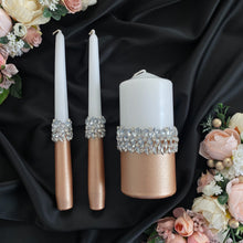 Load image into Gallery viewer, Beige wedding flutes for bride and groom, wedding cake server sets