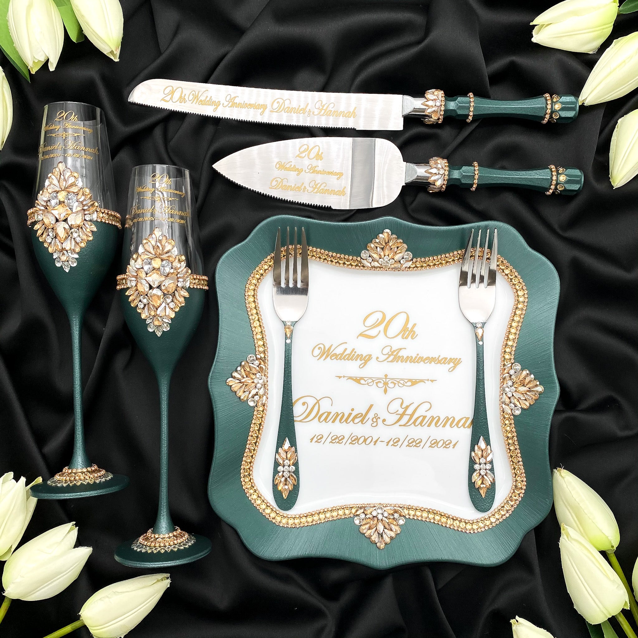 Personalized Sage Green and Gold Wedding Cake Server Set & Knife