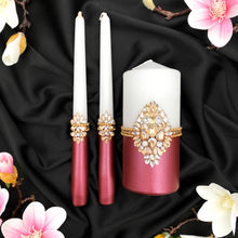 Load image into Gallery viewer, Burgundy wedding cake cutting set, wedding glasses for bride and groom