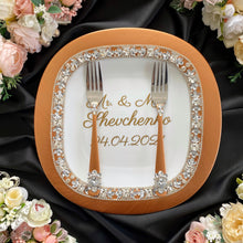 Load image into Gallery viewer, Bronze wedding glasses for bride and groom cake serving set, wedding plate&knife