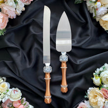 Load image into Gallery viewer, Bronze wedding glasses for bride and groom cake serving set
