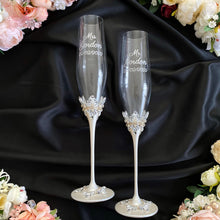 Load image into Gallery viewer, Silver wedding glasses for bride and groom, cake knife and server, wedding plate, unity candles
