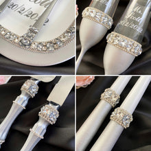 Load image into Gallery viewer, Gray wedding glasses for bride and groom cake serving set, wedding plate&knife, unity candles