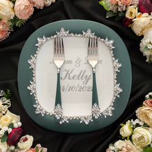 Load image into Gallery viewer, Emerald wedding glasses for bride and groom, cake knife and server, wedding plate, unity candles