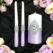 Load image into Gallery viewer, Purple wedding cake cutting set, wedding glasses for bride and groom