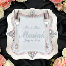 Load image into Gallery viewer, Silver pink wedding glasses for bride and groom, wedding cake server sets