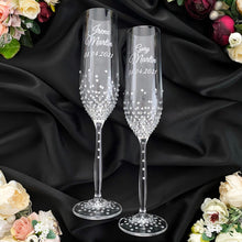 Load image into Gallery viewer, Gray wedding glasses for bride and groom, wedding cake cutting set, wedding plate and forks, unity candles
