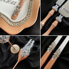 Load image into Gallery viewer, Beige wedding glasses for bride and groom, wedding cake server sets & cake plate, unity candles