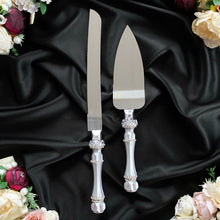 Load image into Gallery viewer, Gray wedding glasses for bride and groom, cake knife & server