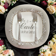 Load image into Gallery viewer, Gray wedding glasses for bride and groom, cake knife and server, wedding plate, unity candles