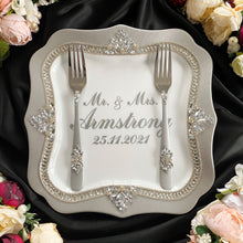 Load image into Gallery viewer, Gray wedding glasses for bride and groom, wedding cake server sets & cake plate, unity candles