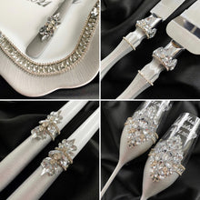 Load image into Gallery viewer, Gray wedding glasses for bride and groom, wedding cake server sets & cake plate, unity candles