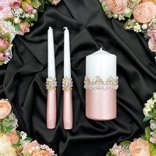 Load image into Gallery viewer, Powdery wedding glasses for bride and groom, cake knife and server, wedding plate, unity candles