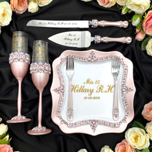 Load image into Gallery viewer, Powdery wedding glasses for bride and groom, wedding cake server sets &amp; cake plate
