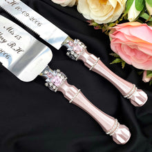 Load image into Gallery viewer, Powdery wedding glasses for bride and groom, wedding cake server sets