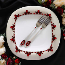 Load image into Gallery viewer, Red ivory wedding glasses for bride and groom, cake knife and server, wedding plate