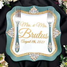 Load image into Gallery viewer, Green wedding cake cutting set, wedding glasses for bride and groom, wedding plate & forks