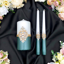 Load image into Gallery viewer, Green wedding cake cutting set, wedding glasses for bride and groom