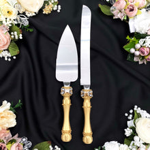 Load image into Gallery viewer, Gold wedding glasses, cake serving set
