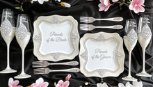 Load image into Gallery viewer, Wedding glasses for Mother&Father of the Bride Wedding plates for parents of the Groom Wedding flutes for parents of the Bride