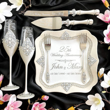 Load image into Gallery viewer, Personalized 25th wedding anniversary gift, 25 wedding anniversary cake cutting set for parents