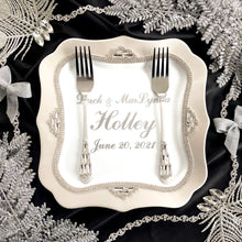Load image into Gallery viewer, Silver wedding cake cutting set, wedding glasses for bride and groom