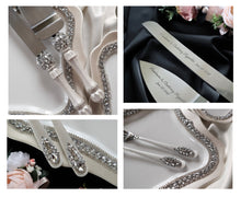 Load image into Gallery viewer, Silver wedding flutes for bride and groom, wedding cake server sets, wedding cake plate, unity candles