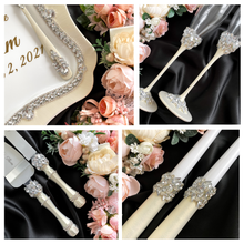 Load image into Gallery viewer, Ivory wedding glasses for bride and groom