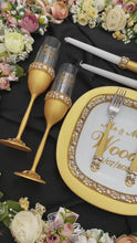 Load and play video in Gallery viewer, Gold wedding glasses, cake serving set, wedding plate&knife, unity candles
