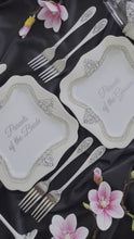 Load and play video in Gallery viewer, Wedding glasses for Mother&Father of the Bride Wedding plates for parents of the Groom Wedding flutes for parents of the Bride